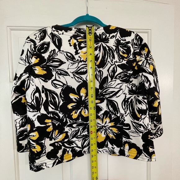 Josephine Black White Yellow Floral Jacket 3/4 Sleeve Size 4 - Picture 4 of 9